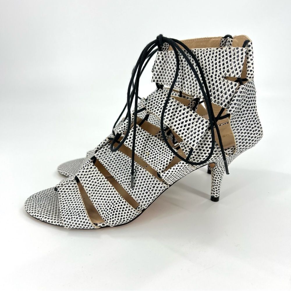 Loeffler Randall Luiza Lizard Print Lace-Up Gladiator Heeled Sandals 9 - Picture 3 of 16